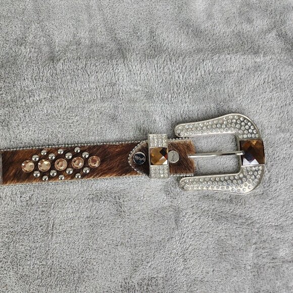BHW Medium Womens Western Cowgirl Bling Calf Hair Genuine Leather Logo Belt 39\